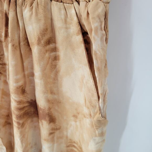 Japna Womens Joggger Jumpsuit M Brown Tie Dye‎ V Neck Boho Keyhole Smocked Waist - Picture 6 of 14